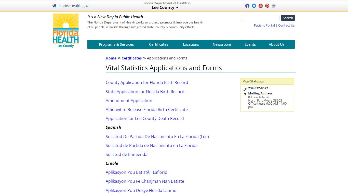 Vital Statistics Applications and Forms | Florida Department of Health ...